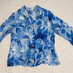Blue Floral Button-Up Top
